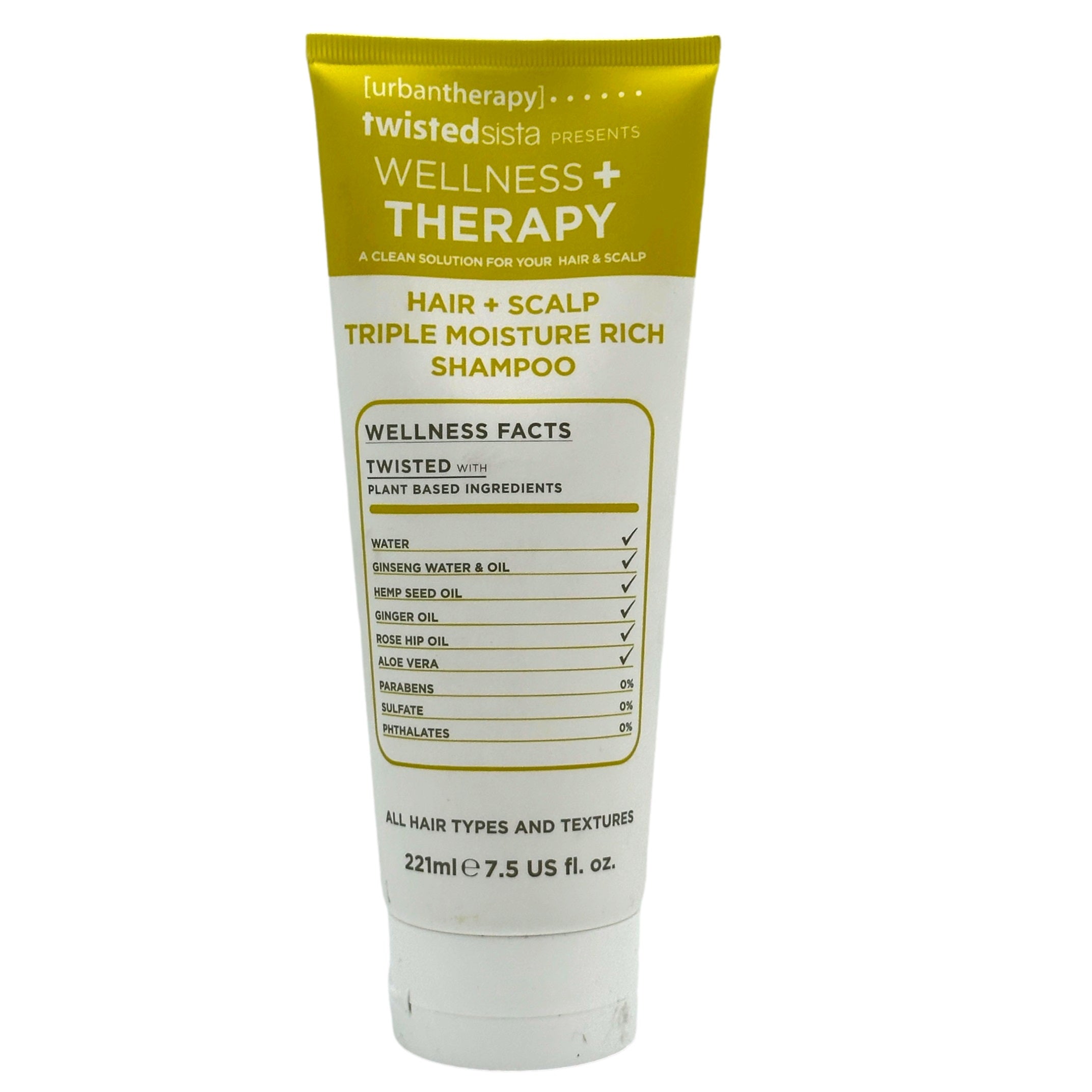 A tube of Twisted Sista Wellness + Therapy shampoo.